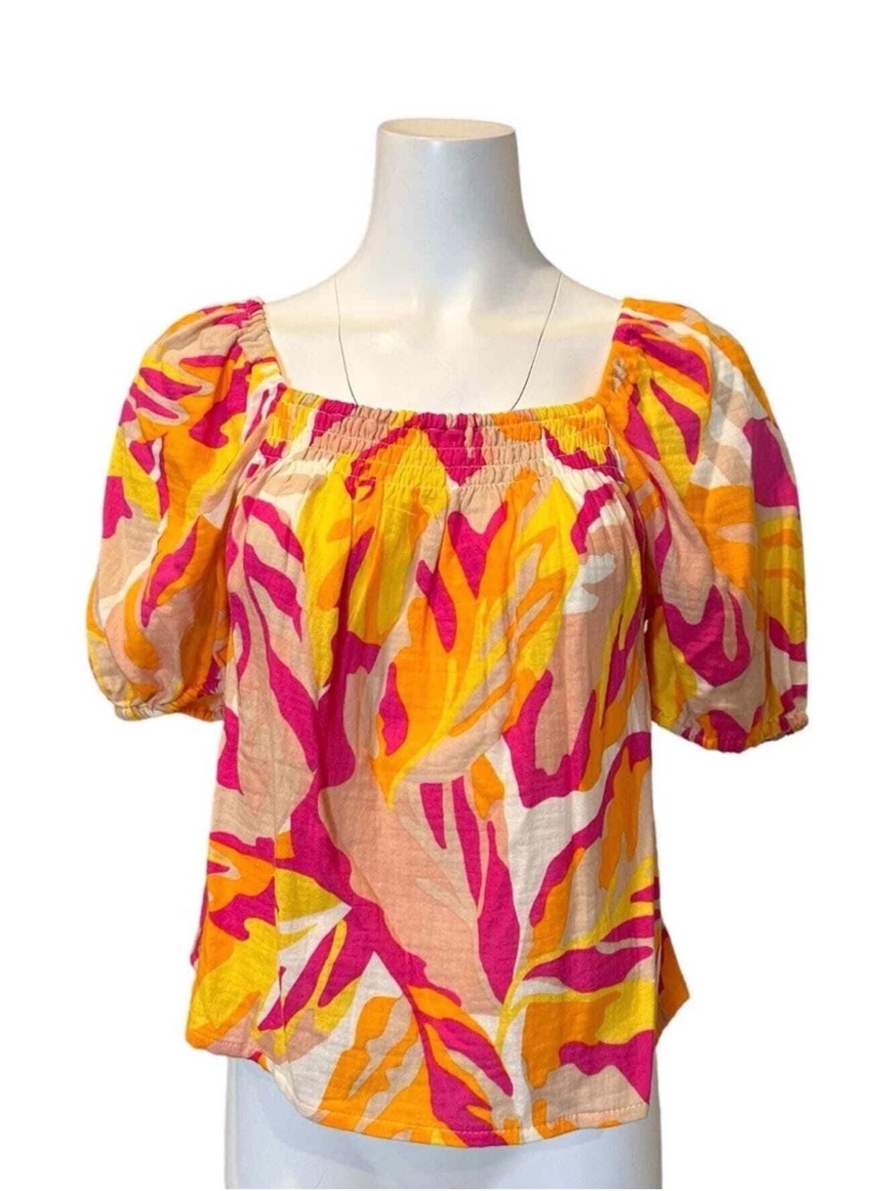Sanctuary Pink and Orange Off-Shoulder Puff Sleeve Top